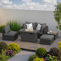 Patio Furniture Set with Fire Pit Table, 6PCS Outdoor Conversation Sets Waterproof Rattan Sectional Sofa with 4” Thickened Cushion Modular Wicker Patio Furniture Set with Glass Top Table (Grey) by PHONJOROO