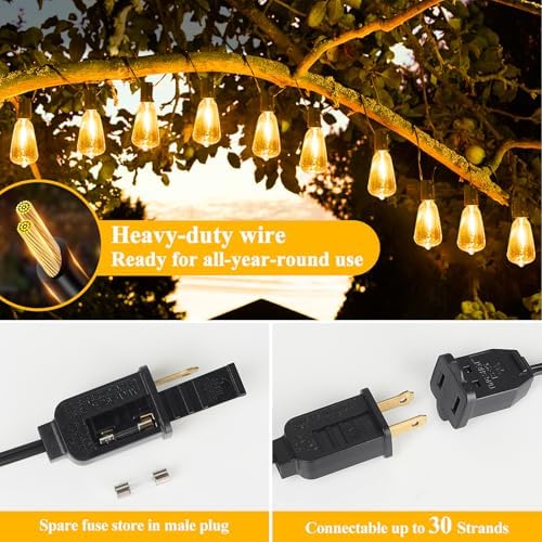Brightever 50FT Outdoor String Lights 27 Bulbs, 2200K Amber Lights - Image 6