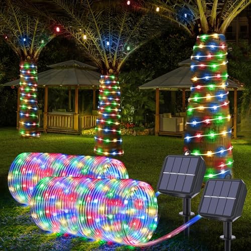Solar Rope Lights, 2 Packs Total 132ft 400LED Solar String Lights, 8 Modes by Jnaurb