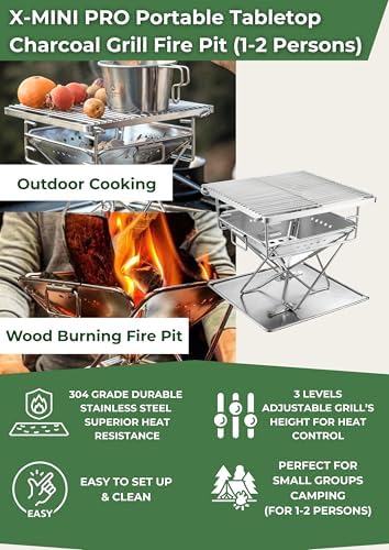 CAMPINGMOON Portable Charcoal Grill Fire Pit Stainless Steel X-MINI-PRO - Image 2