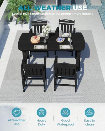 Ciokea HDPE Outdoor Dining Set of 4, Patio Table and Chairs Sets, Black - Image 3