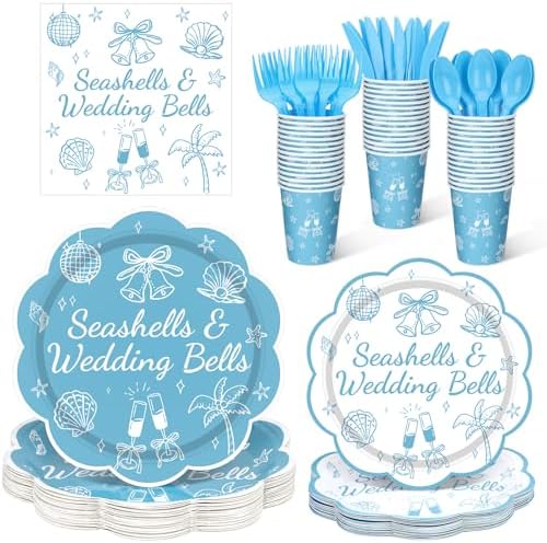 Zubebe 175 Pcs Seashells Wedding Bells Bachelorette Plates Cups Napkins by Zubebe