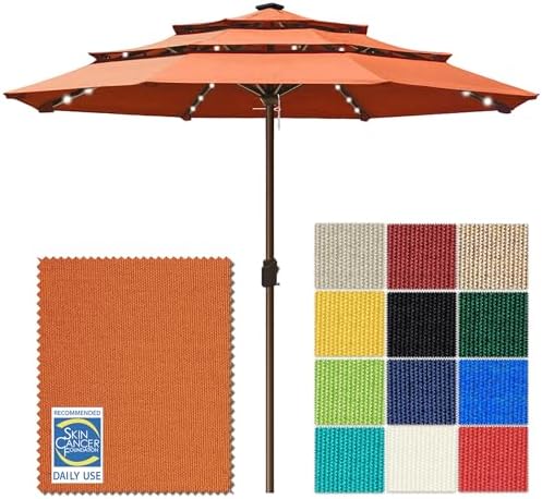 EliteShade USA 10-Year-Non-Fading 10ft 3-Tier Market Patio Umbrella, Commercial Table Umbrella with 80 Solar LED Lights, Crank Open, Windproof & UPF 50+ UV Protection for Garden, Deck, Pool, Backyard, No Tilt, Rust by EliteShade