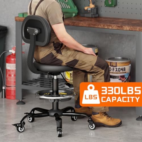 Sbanmao Shop Stool with Wheels, Mechanic Stool with Backrest for Garage - Image 3