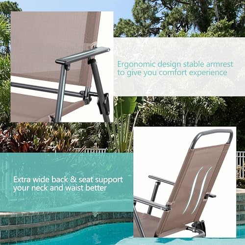 Vongrasig 6 Pieces Folding Patio Dining Set, All Weather Small Metal Outdoor Table and Chairs Set, Patio Furniture Set w/Umbrella, Glass Table & 4 Folding Chairs for Garden, Lawn, Backyard, Brown - Image 4