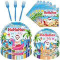 Gameza July Christmas Party Decorations Tableware, 96PCS There's Some Hohoho's in July Disposable Paper Plates and Napkins Decoration, Summer Xmas Beach Forks Decor Supplies Serves 24 by GAMEZA