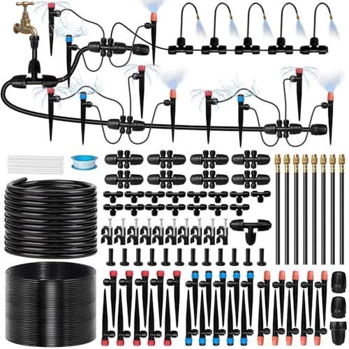 230FT Drip Irrigation System for Garden with 38pcs Adjustable Copper Nozzles & Emitters, Automatic Garden Watering System with 1/2" & 1/4" Tubing for Raised Bed, Yard, Greenhouse, Potted Plants, Lawn by GGAQHLK