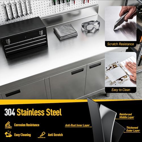 59" Stainless Steel Work Table with Cabinet, 4-Door Storage Cabinet - Image 5