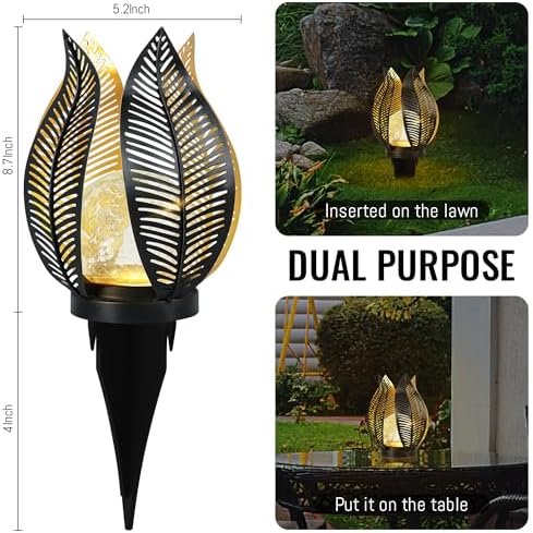 Solar Garden Lights Waterproof Decorations,Crackle Globe Glass,Metal Palm Leaf Solar Lights for Outdoor Decor On Garden,Patio,Yard,Front Porch,Tabletop Lamp-Perfect Gifts - Image 4