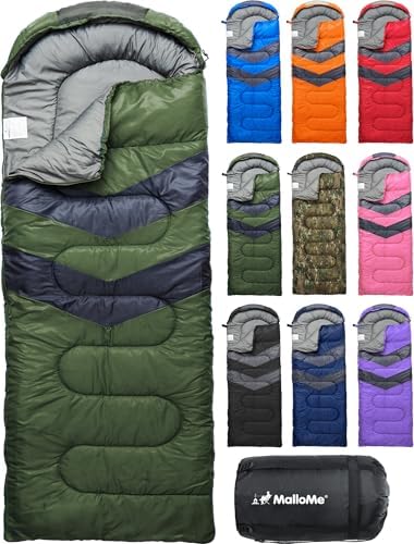 MalloMe Sleeping Bags for Adults Cold Weather & Warm - Backpacking Camping Sleeping Bag for Kids 10-12, Girls, Boys - Lightweight Compact Camping Essentials Gear Accessories Hiking Sleep Must Haves by MalloMe