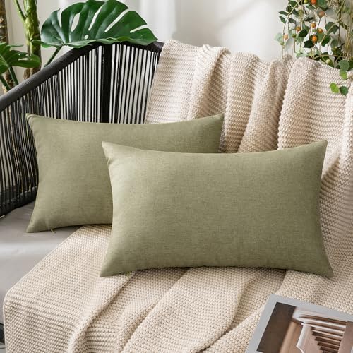 MIULEE Decorative Outdoor Pillow Covers Lumbar Waterproof 12x20 Light Olive Green by MIULEE