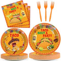 ZOiiWA 100 Pcs Let's Taco Bout A Party Supplies Tableware Set Mexican Fiesta Party Dinnerware Set Mexican Tacos Party Paper Plates Napkins Forks for Taco Party Supplies Birthday Serves 25 Guests by OBUSATT