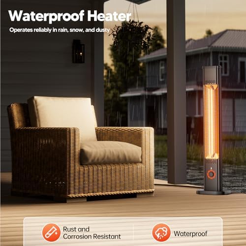 Patio Heater for Outdoor Use1500W, 8H Timer, Waterproof, Infrared Electric Protable Patio Heater, 8 Levels Heating for Garage Backyard Black - Image 2