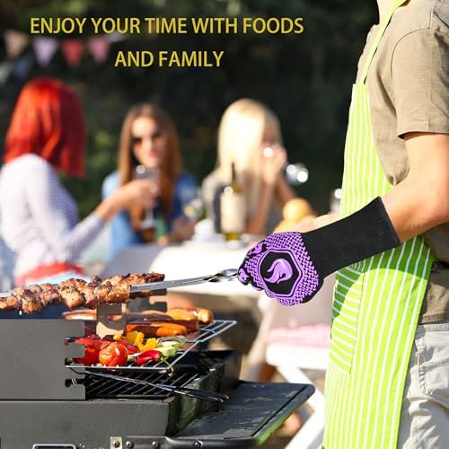 BBQ Gloves 1472F Heat Resistant Non-Slip Silicone (Purple) - Image 6
