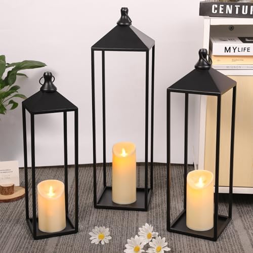 22'' 19'' 17'' Lanterns Decorative Outdoor Indoor, Set of 3 Floor Lanterns - Image 5