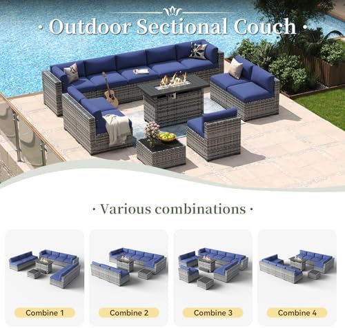 Aoxun 12 Piece Patio Furniture Set with 44" Fire Pit Table Wicker Rattan - Image 6