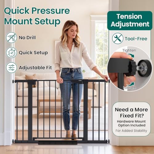 Cumbor 30-46" Baby Gate for Stairs, Auto Close Dog Gate for the House Black - Image 2
