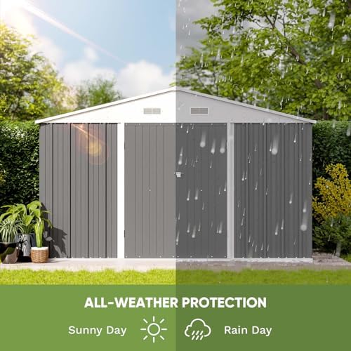 Patiowell 10x8 FT Outdoor Storage Shed with Floor Frame, Grey - Image 4
