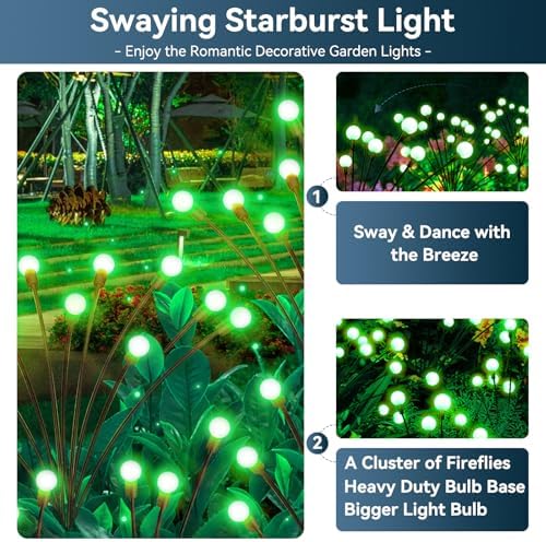 Solar Garden Lights Outdoor Waterproof, 2 Pack 16 LED Swaying Firefly Lights Outdoor Decor Light for Pathway Party Christmas Decoration, Unique Gifts for Women, Green - Image 2