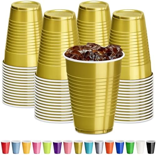 DecorRack Gold Plastic Cups, 12 oz Disposable Cups, Reusable Party Supplies (40 Count) by DecorRack