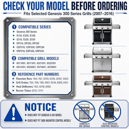 Uniflasy Grill Parts for Weber Genesis 300 Series Grills with Front Control - Image 3