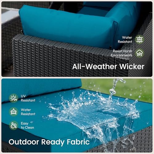 Patio Furniture Set - All-Weather - 10 Piece Patio Outdoor Conversation Set, Modular Wicker Rattan Sectional Sofa for Backyard, Garden, Poolside, Balcony, Porch, Patio, Black/Peacock Blue - Image 3