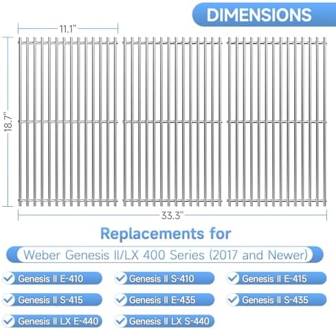 3pcs Stainless Steel Grill Grates for Weber, 18.7'' x 33.3'' - Image 2