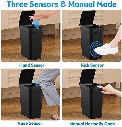 Bathroom Trash Can with Lid, KOEYLE 2 Pack 2.2 Gallon Automatic Touchless Garbage Can, Small Motion Sensor Smart Trash Can, Slim Waterproof Trash Bin for Bedroom, Bathroom, Office, Living Room (Black) - Image 3