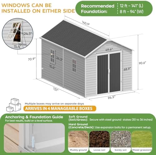 WACASA 8x12 FT Resin Plastic Outdoor Storage Shed with Floor - Image 6