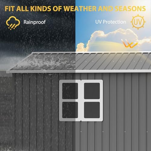 YOPTO 12x10 FT Outdoor Storage Shed,Metal Shed W/Window & Floor Frame,Garden Tool House W/Sloped Roof,Lockable Doors & Air Vents,for Backyard Patio Lawn,Gray - Image 7