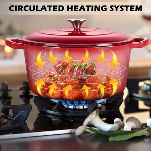 TeamFar Enameled Cast Iron Dutch Oven, 6 Quart Pot with Lid & Dual Handles - Image 6