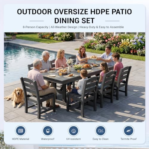 KINGYES Outdoor Armless Dining Chairs Set of 6,HDPE Patio Chairs,Grey - Image 6