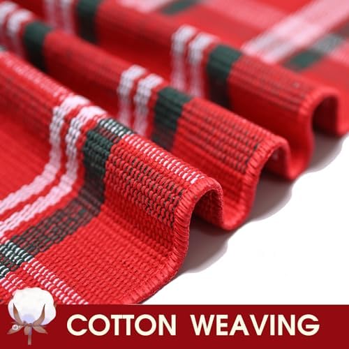 Christmas Red Green White Plaid Rug, 24"x 51" Cotton Hand-Woven Buffalo Check Layered Door Mat for Front Porch, Entryway, Outdoor Holiday Decor, Washable Farmhouse Rug for Home, Patio, Kitchen - Image 4