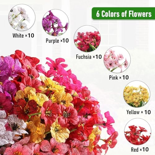 Powbrace 60 Pack Artificial Flowers for Outdoor Indoor Fake Plants(Mixed) - Image 6