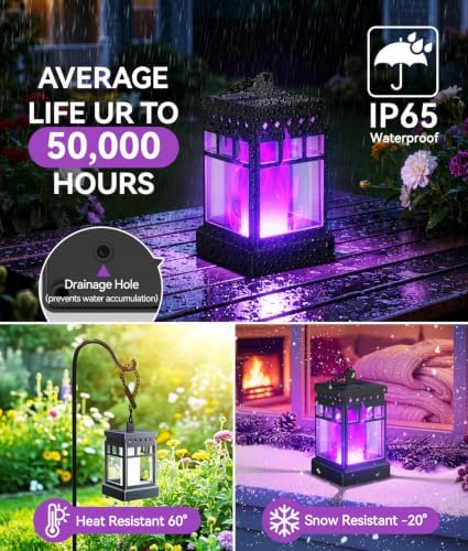 KOOPER Hanging Solar Lanterns Outdoor Waterproof, 4PCS Flickering Flame Hanging Solar Lights for Outside, Outdoor Solar Lanterns up to 12 Hours, Lanterns Decorative for Patio Yard Decor (Purple Light) - Image 5