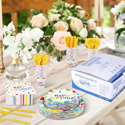 Kochorie 400 Pieces Happy Birthday Party Decorations Including Disposable Paper Plates Cups Napkins Tableware Sets Serves 50 for Birthday Party Supplies - Image 5