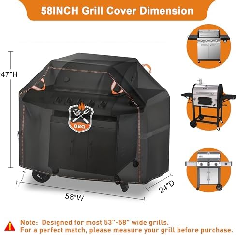 Grill Cover, Universal 58" BBQ Grill Cover for Outdoor Grill, Waterproof, Weather Resistant, Fade Resistant Gas Grill Cover with Adjustable Double Straps for Weber, Char-broil, Nexgrill, etc - Image 2