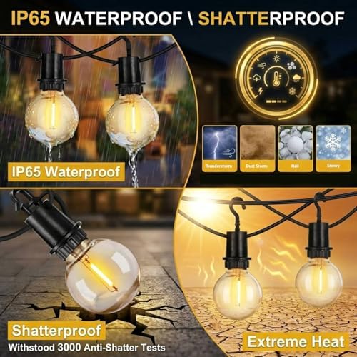 ZJOJO 100FT Outdoor String Lights, Outdoor Lights for Patio - Image 5