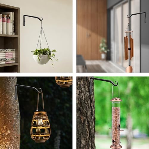 FEED GARDEN 2 Pack 8 Inch Hanging Plant Bracket Wall Hooks Decorative Plant Hangers for Outdoor Hanging Bird Feeders, Wind Chimes, Plant Baskets, Black - Image 7