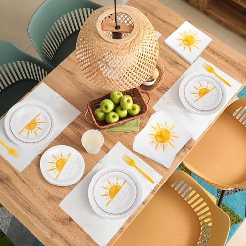 Kochorie 144 Pieces Boho Sun Birthday Party Decorations Tableware Sets Including Disposable Bohemia Sunshine Plates Napkins Cups Forks Serves 24 for Sun Baby Shower Party Supplies - Image 5