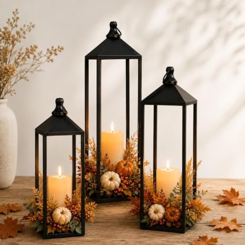 22'' 19'' 17'' Lanterns Decorative Outdoor Indoor, Set of 3 Floor Lanterns by MATAHUMbeyourbetterchoice