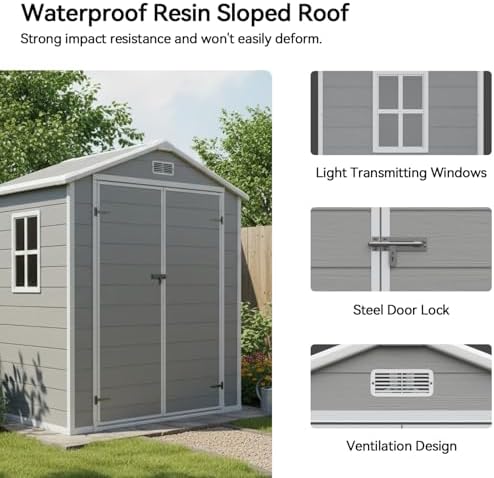 Aoxun 6x4 FT Outdoor Storage Shed, Outdoor Resin Shed with Floor, Gray - Image 3