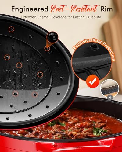 Nuwave Lux 6QT Enameled Cast Iron Dutch Oven Pot, Cast Iron Knob, Crimson - Image 4
