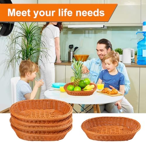 5 Pack 13.8 Inch Oval Poly Wicker Baskets, Plastic Oval Wicker Baskets, Rustic, Durable & Easy-Cleaning Wicker Bread Basket, for Home, Restaurant & Hotel Use, Brown - Image 6