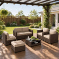 LOUVIXA 7 Piece Outdoor Patio Furniture Set, Rattan Chairs Glass Table Wicker Conversation Seating Sectional Sofa with Cushions (Brown-Camel, 7Pcs-2 Layer Coffee Table) by LOUVIXA