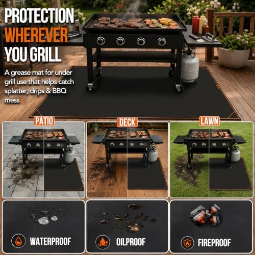 76 x 52in Under Grill Mat for Outdoor Grill, 4 Weighted Corners - Image 7