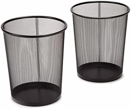 2-Pack 6-Gallon Round Steel Mesh Trash Can, Recycling Wastebasket, Black by SevilleClassics