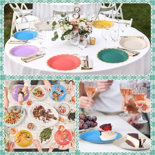 96 Pcs Boho Rainbow Paper Plates 9 Inch Colorful Scalloped Paper Plates Disposable Dinner Dessert for Birthday Wedding Bridal Party Supplies, 6 Colors - Image 5