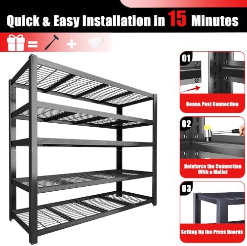 84" H Heavy Duty Wire Garage Shelving, 5-Tier Adjustable Industrial Metal Storage Shelving Unit,Standing Storage Rack for Warehouse and Basement, 24" D x 55" W x 84" H - Image 6