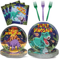 96 Pcs Super Dinosaur Plates and Napkins for Dinosaur Birthday Party Supplies Dino Movie Theme Paper Dessert Plates and Napkins Jungle Dino Tableware Set for Kids Boys 24 Guests Party Decorations by Oitnlaughter